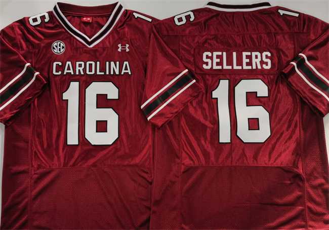 Mens South Carolina Fighting Gamecocks #16 LaNorris Sellers Garnet Stitched Jersey